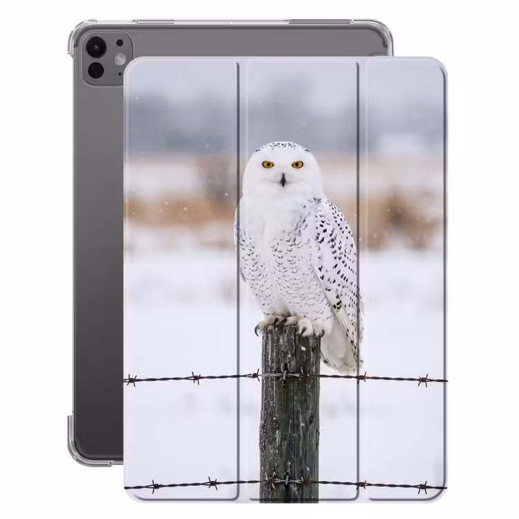 iPad-Hülle - Schnee-Eule - Zaun - Schnee - Weiß — 1