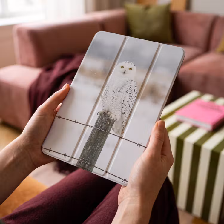 iPad-Hülle - Schnee-Eule - Zaun - Schnee - Weiß — 4