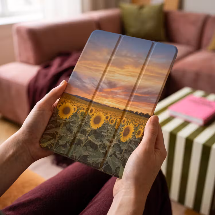 iPad-Hülle - Sonnenblumen - Hügellandschaft - Gelb — 4