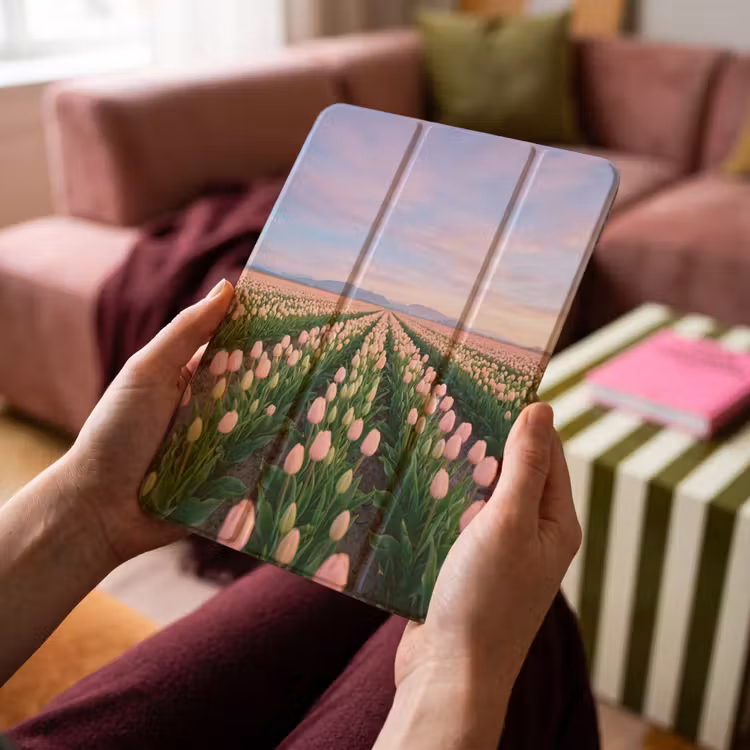 iPad-Hülle - Tulpen - Landschaft - Rosa — 4