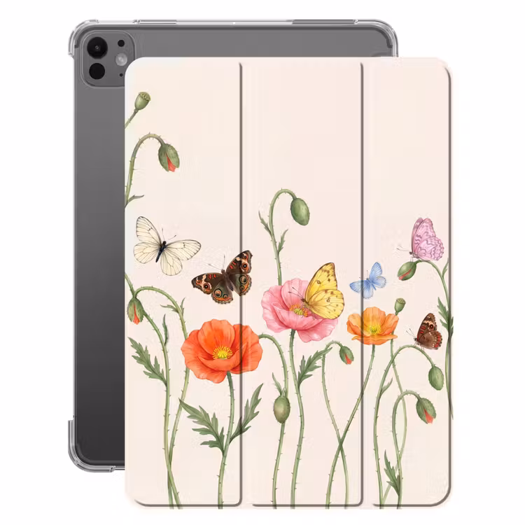iPad-Hülle - Schmetterlinge - Mohnblumen - Illustration - Farbenfroh — 1