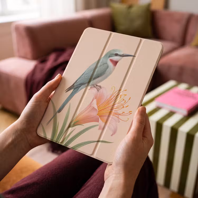 iPad-Hülle - Vogel - Blume - Natur - Rosa — 4