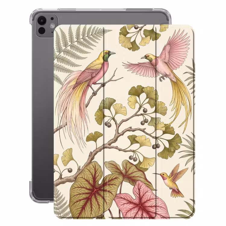 iPad-Hülle - Vögel - Tropisch - Botanisch - Rosa — 1