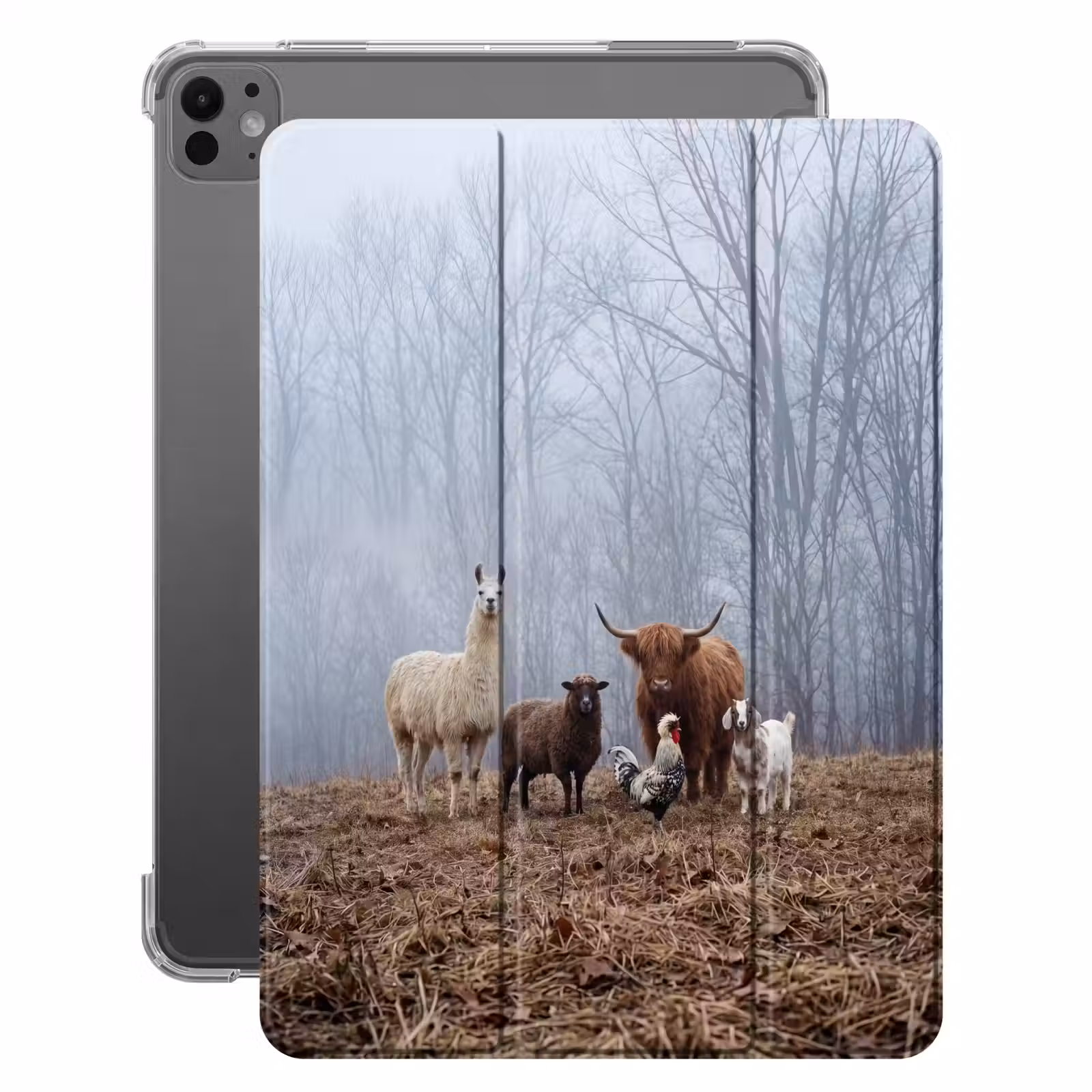 iPad-Hülle - Bauernhoftiere - Gruppe - Nebel - Natur - Rustikal — 1