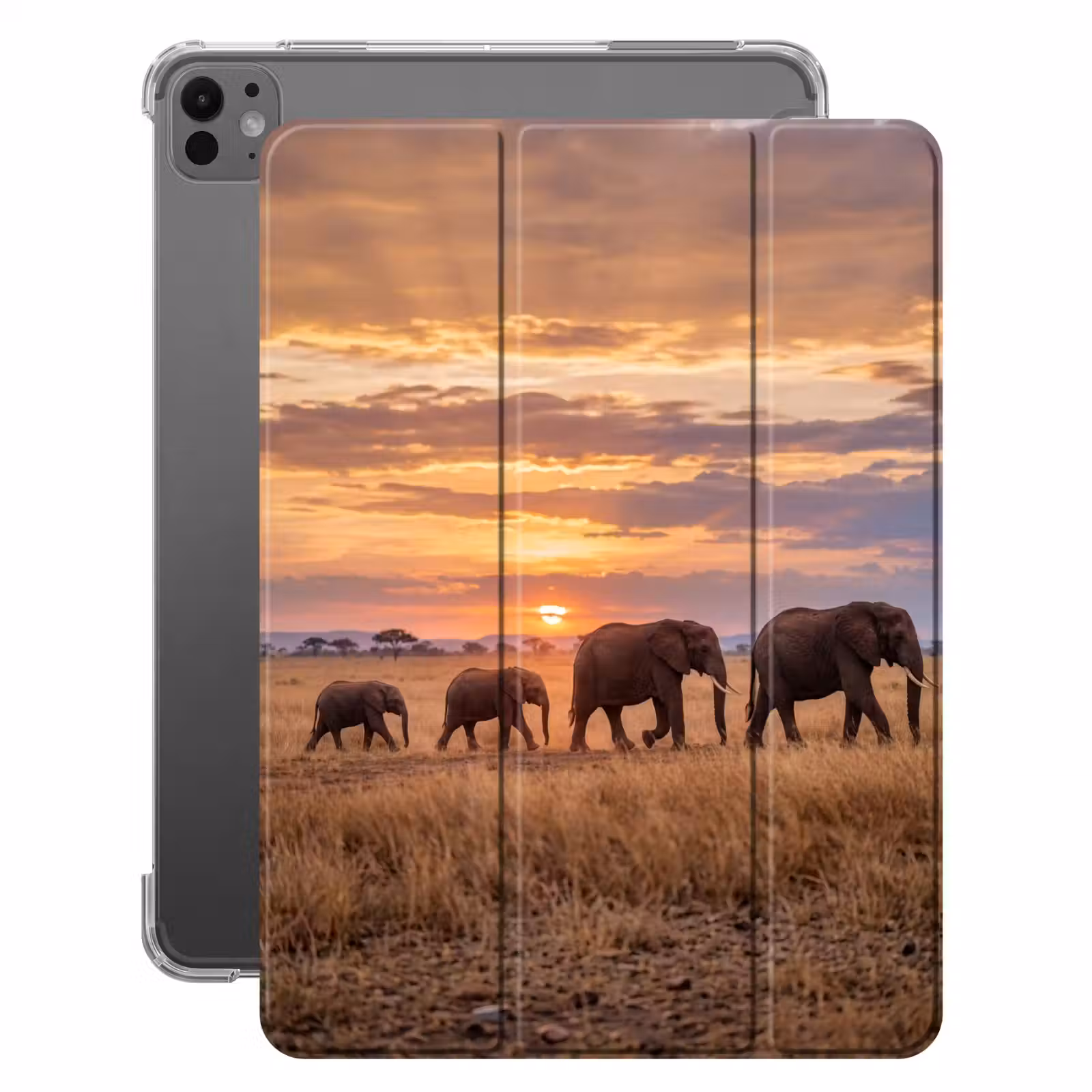iPad-Hülle - Elefanten - Savanne - Sonnenuntergang - Afrika - Warm — 1