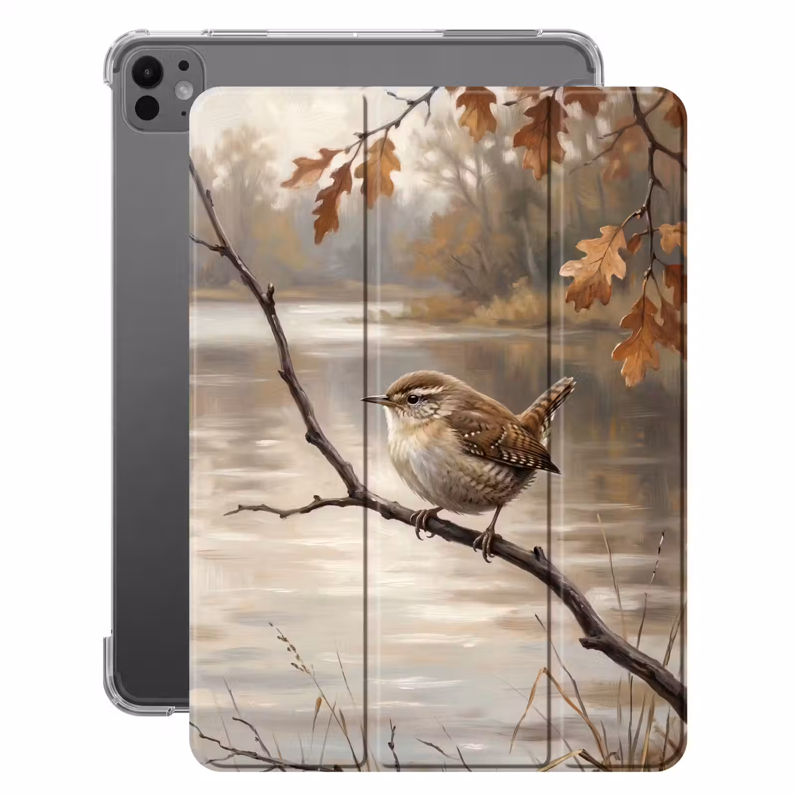 iPad-Hülle - Zaunkönig - Zweig - Fluss - Natur - Atmosphärisch — 1