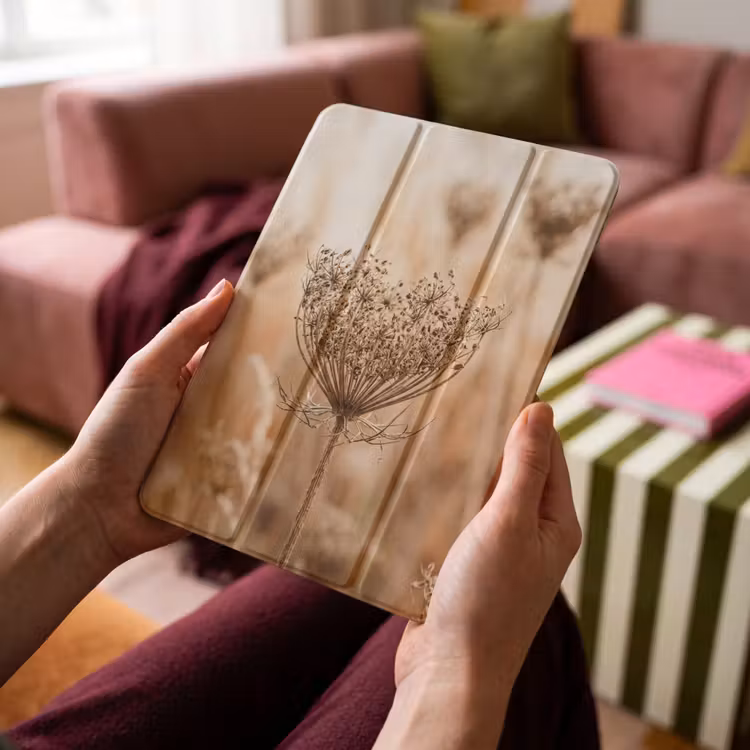 iPad-Hülle - Bildschirm Blume - Trockene Blume - Winter - Beige - Minimalistisch — 4