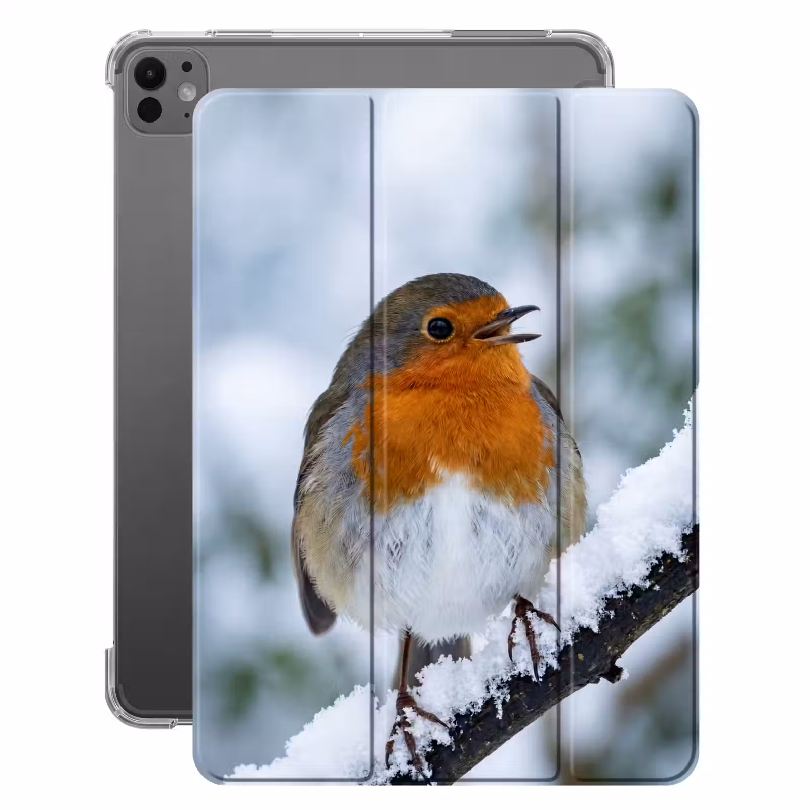 iPad-Hülle - Rotkehlchen - Zweig - Schnee - Winter - Lebendig — 1