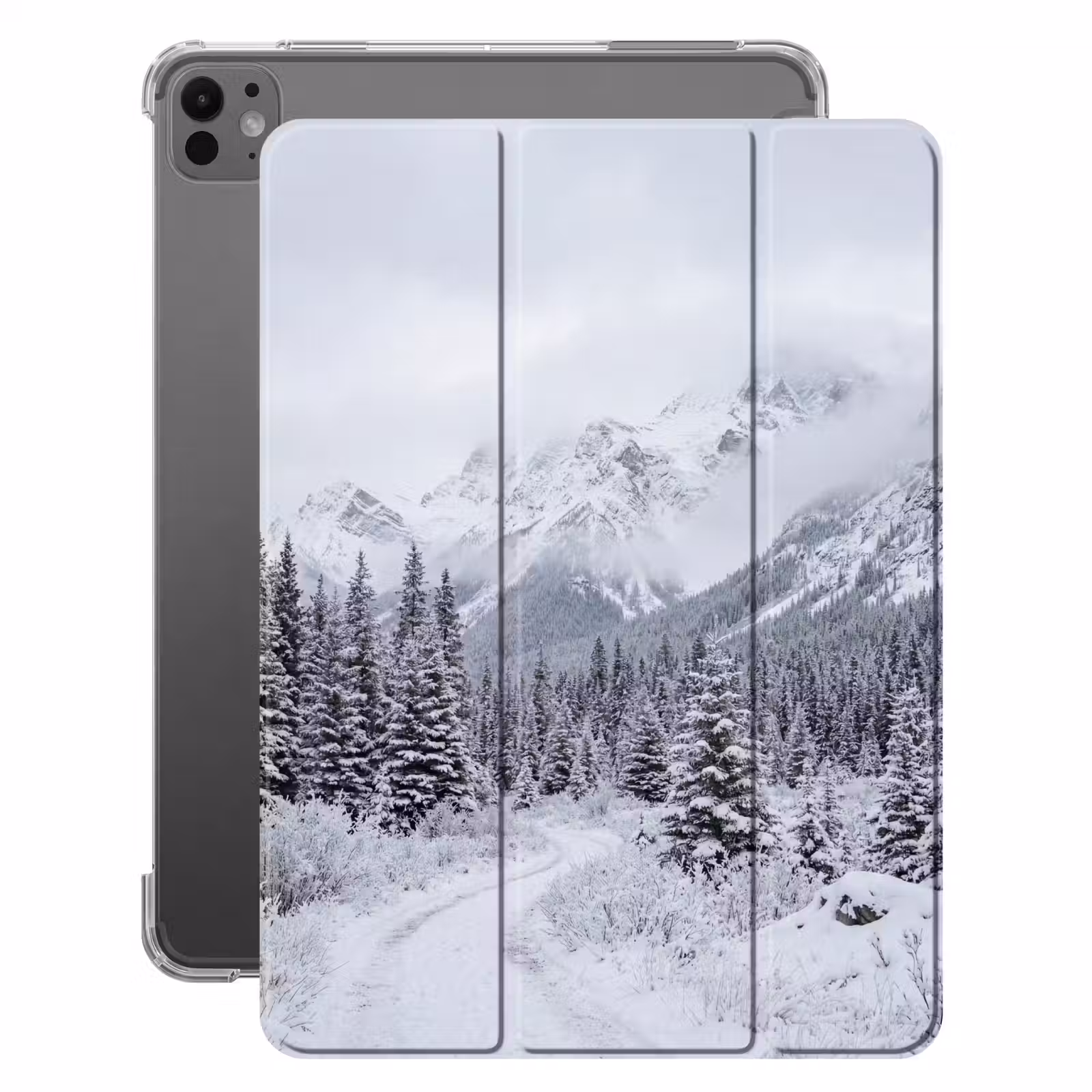 iPad-Hülle - Straße - Berge - Schnee - Nadelwald - Abenteuerlich — 1