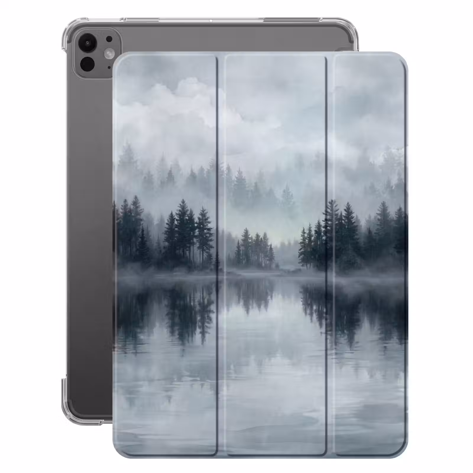 iPad-Hülle - Wald - See - Nebel - Natur - Grau — 1