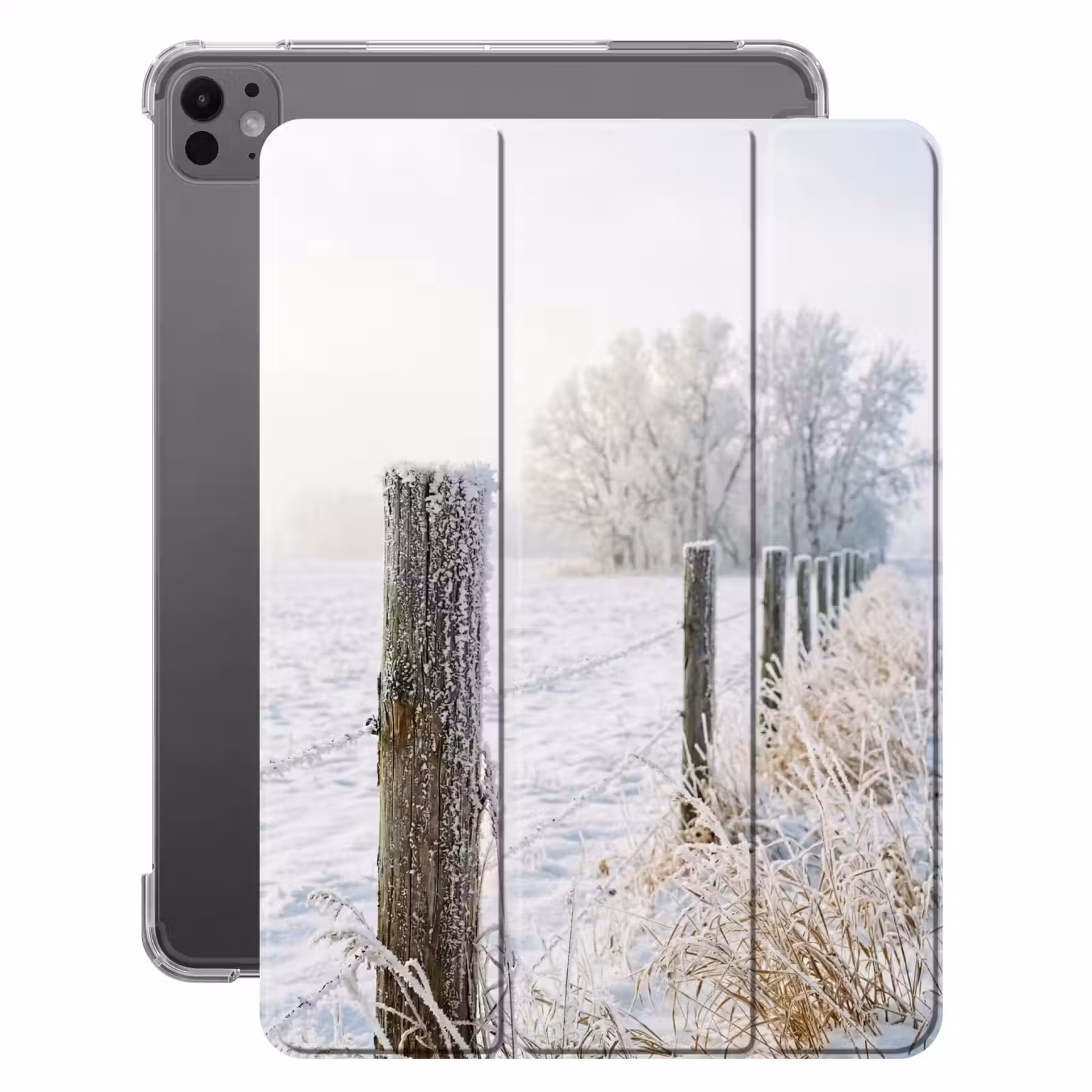 iPad-Hülle - Zaun - Schnee - Nebel - Landleben - Nostalgisch — 1