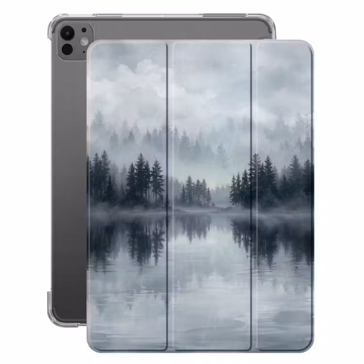 iPad-Hülle - Wald - See - Nebel - Natur - Grau — 1