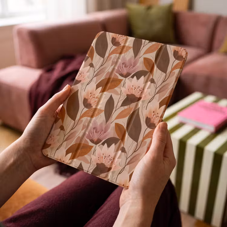 iPad-Hülle - Blumen - Blätter - Braun — 4