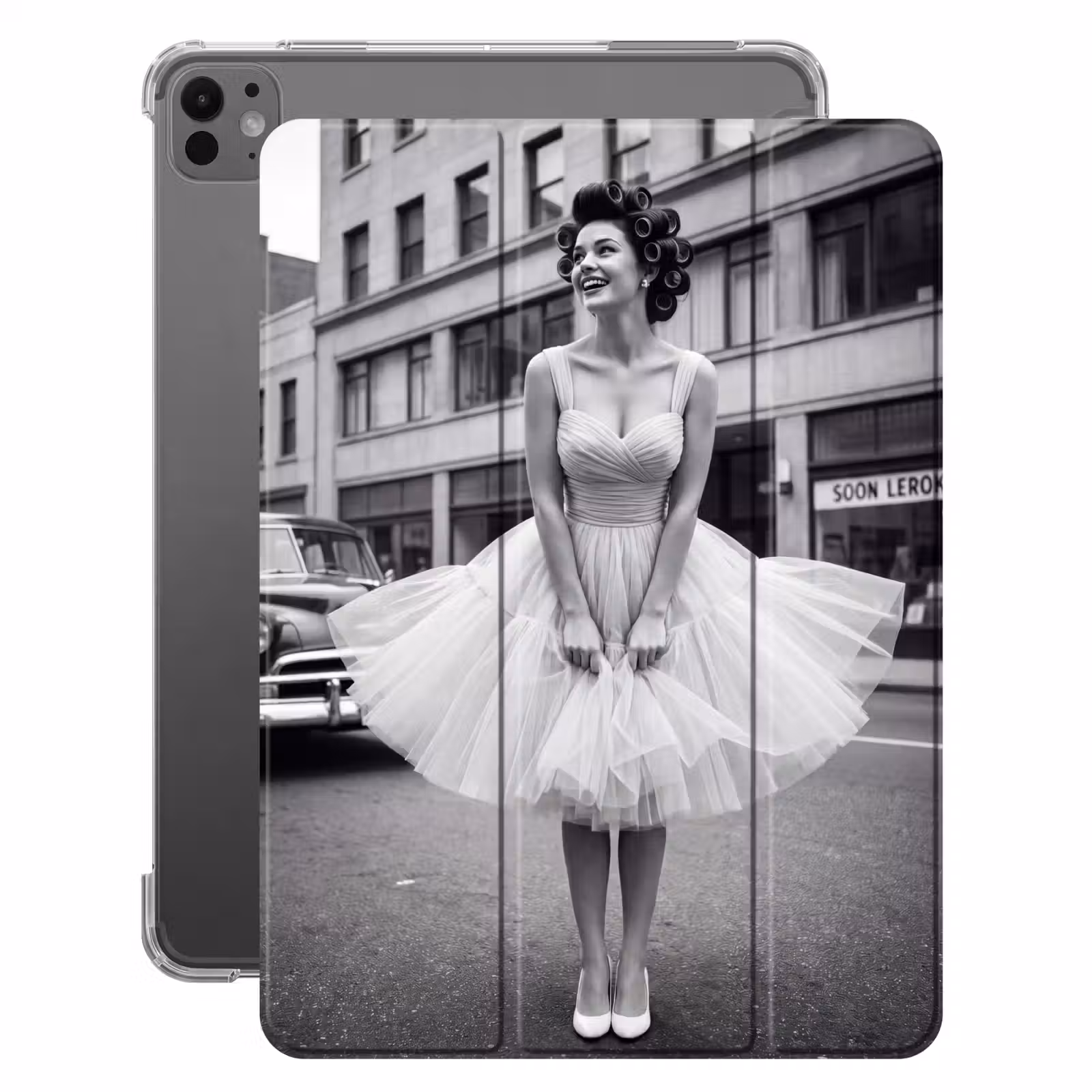 iPad-Hülle - Retro - Frau - Schwarz - Weiß — 1