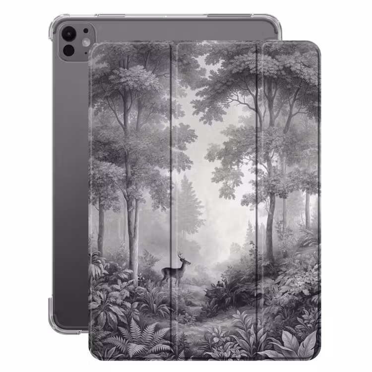 iPad-Hülle - Wald - Rotwild - Schwarz - Weiß — 1
