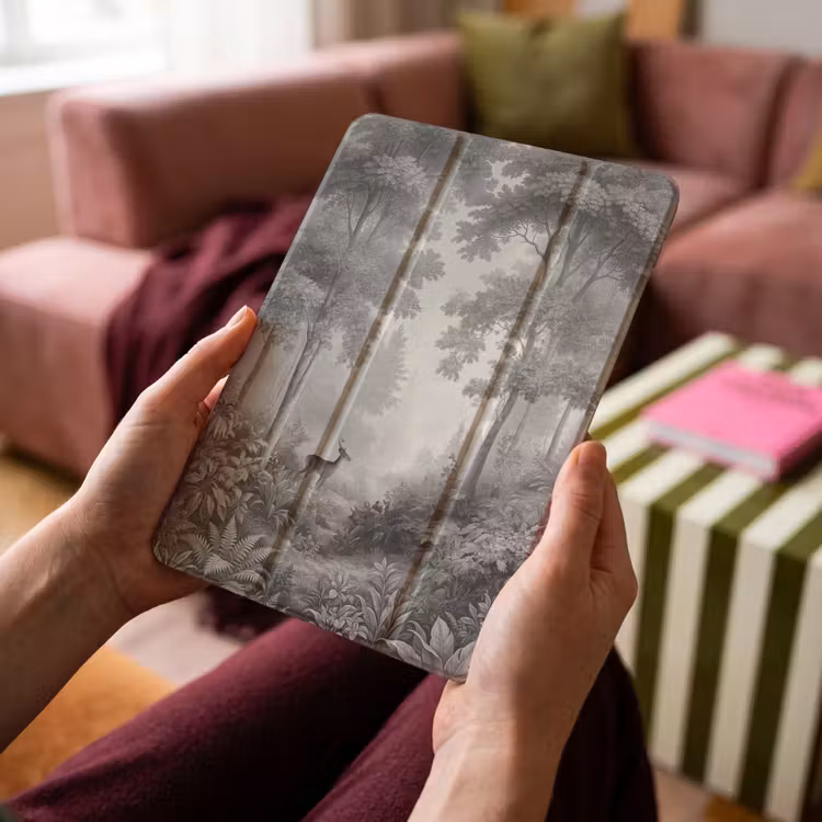 iPad-Hülle - Wald - Rotwild - Schwarz - Weiß — 4