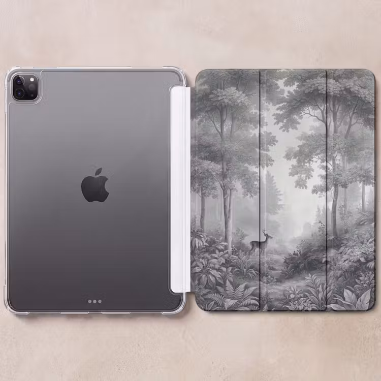 iPad-Hülle - Wald - Rotwild - Schwarz - Weiß — 6