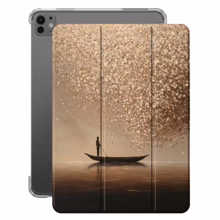 iPad-Hülle - Boot - Blätter - Gold - Wasser — 1