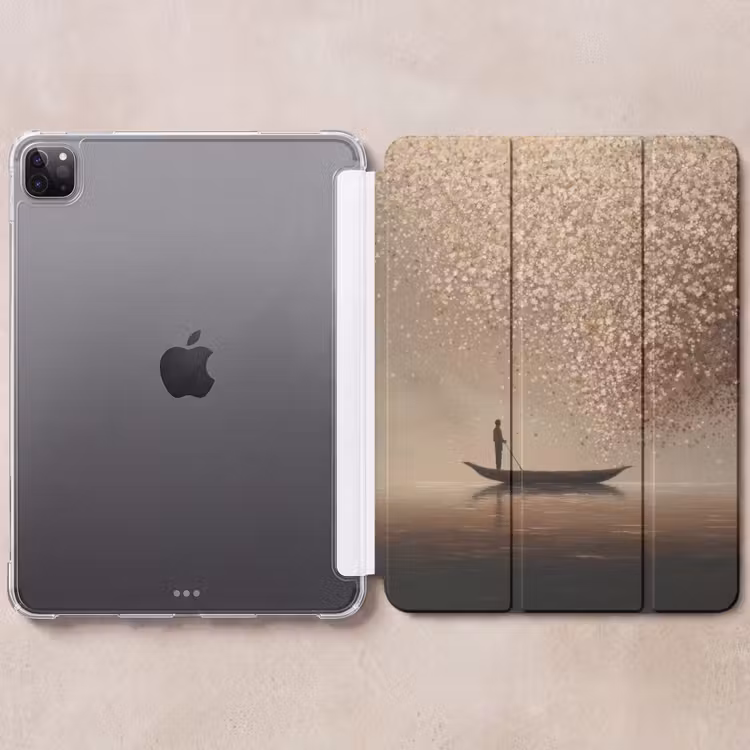 iPad-Hülle - Boot - Blätter - Gold - Wasser — 6