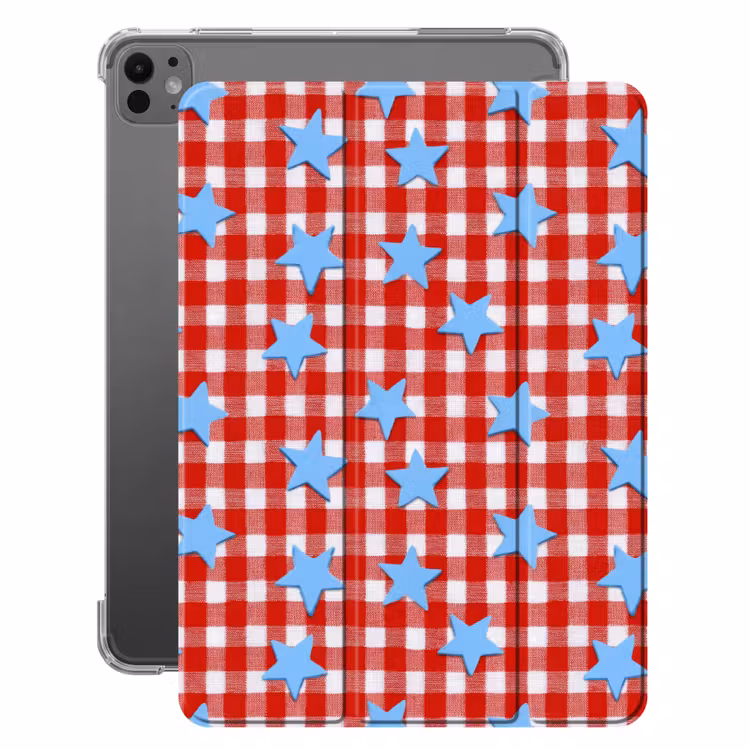 iPad-Hülle - Kariert - Sterne - Rot — 1