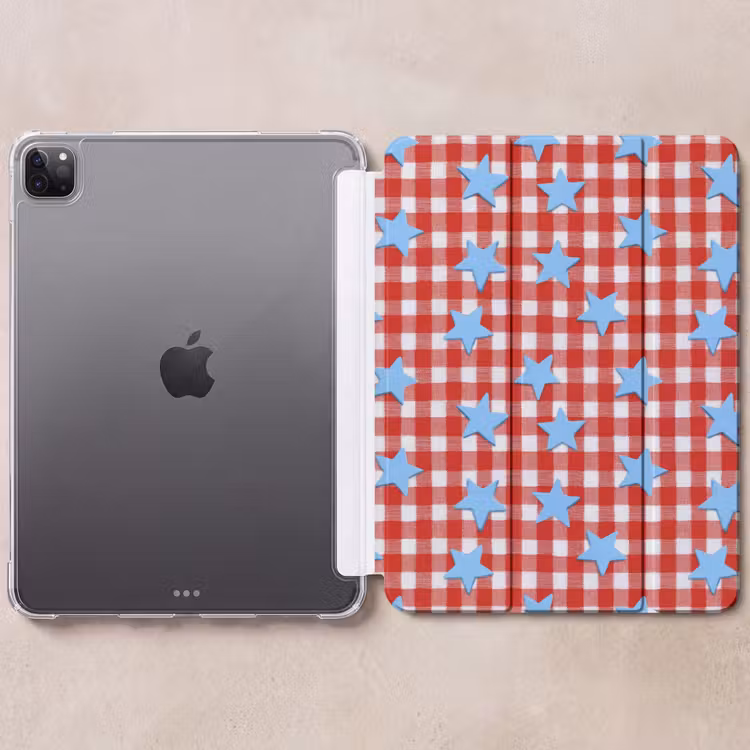 iPad-Hülle - Kariert - Sterne - Rot — 6