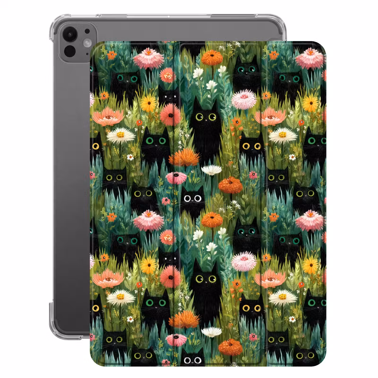 iPad-Hülle - Katzen - Blumen - Farbenfroh — 1