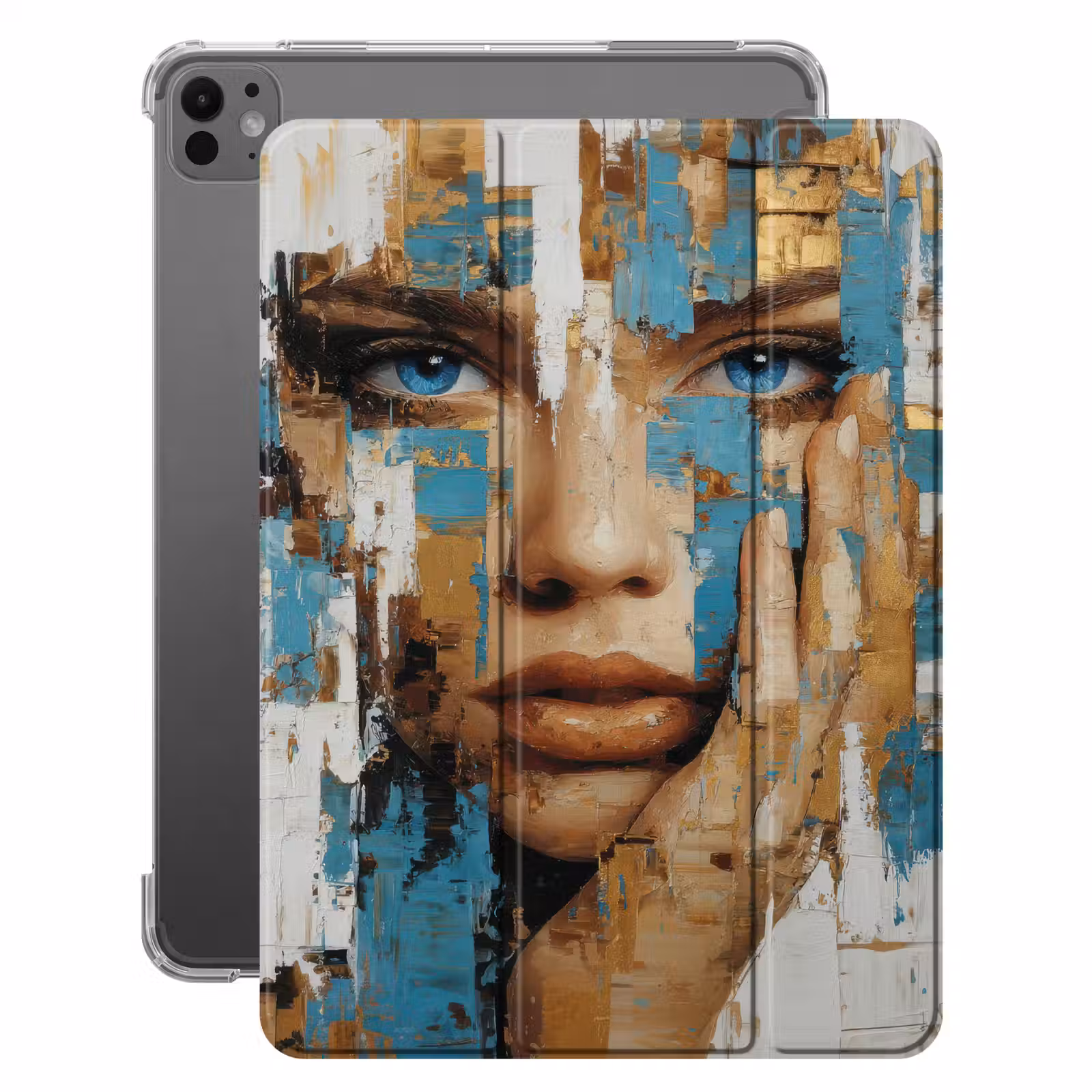 iPad-Hülle - Abstrakt - Pinselstriche - Blau - Gesicht — 1