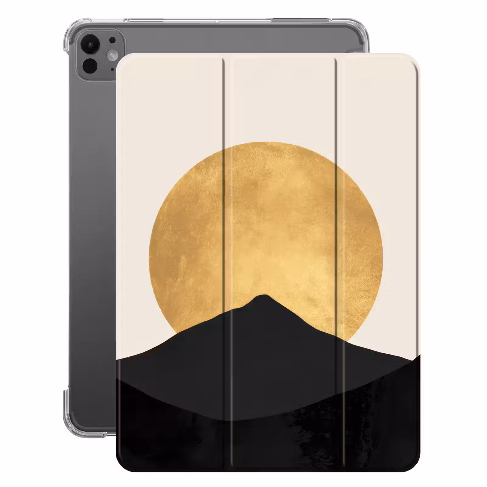 iPad-Hülle - Bergsilhouetten - Goldener Kreis - Beige — 1