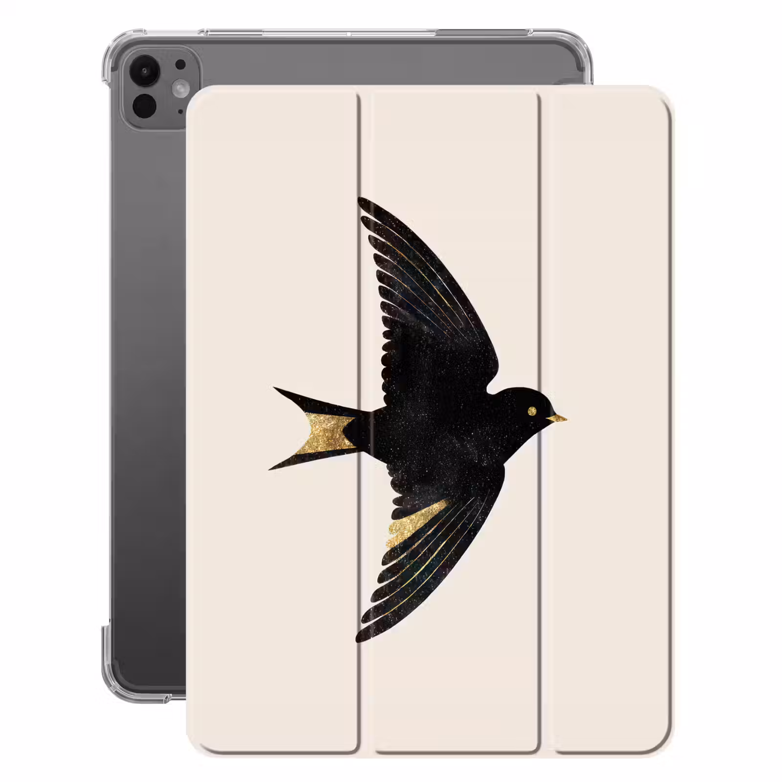 iPad-Hülle - Schwarze Schwalbe - Goldfarbene Akzente - Heller Hintergrund — 1