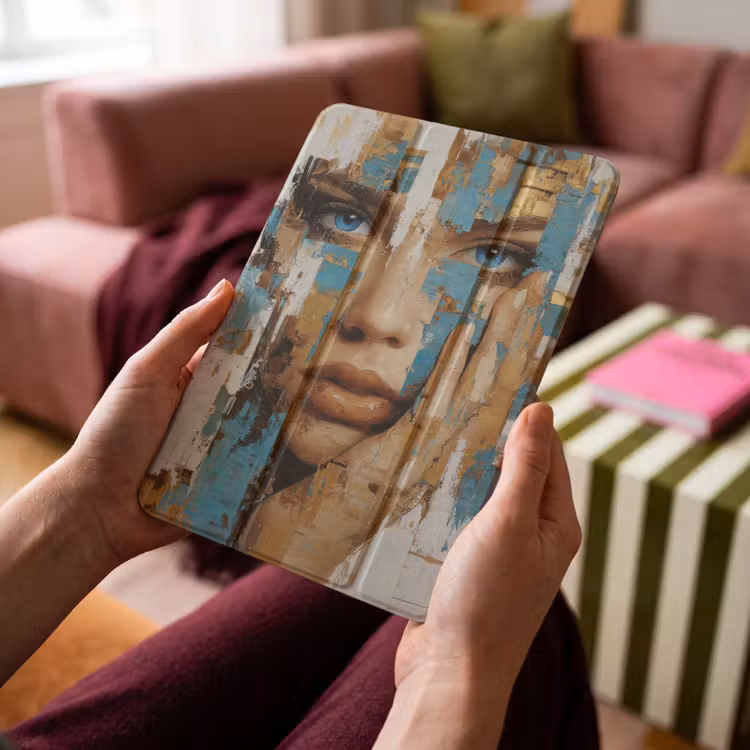 iPad-Hülle - Abstrakt - Pinselstriche - Blau - Gesicht — 4