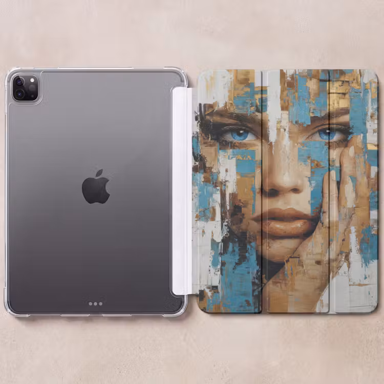 iPad-Hülle - Abstrakt - Pinselstriche - Blau - Gesicht — 6