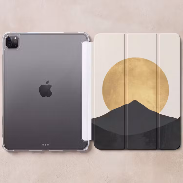 iPad-Hülle - Bergsilhouetten - Goldener Kreis - Beige — 6