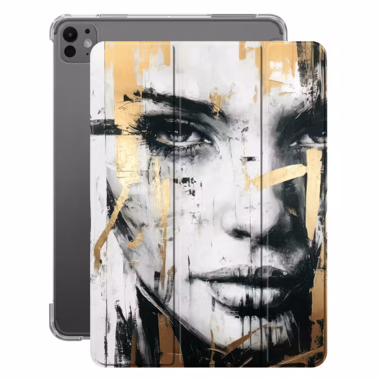 iPad-Hülle - Porträt - Frau - Pinselstriche - Gold — 1