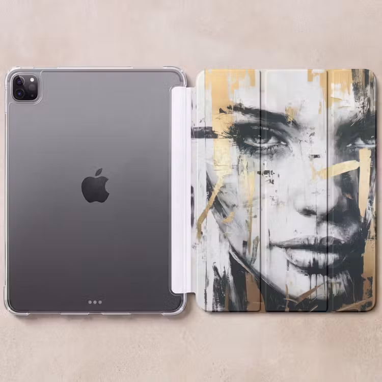 iPad-Hülle - Porträt - Frau - Pinselstriche - Gold — 6