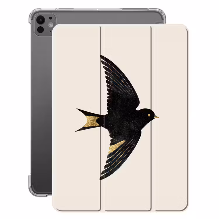 iPad-Hülle - Schwarze Schwalbe - Goldfarbene Akzente - Heller Hintergrund — 1