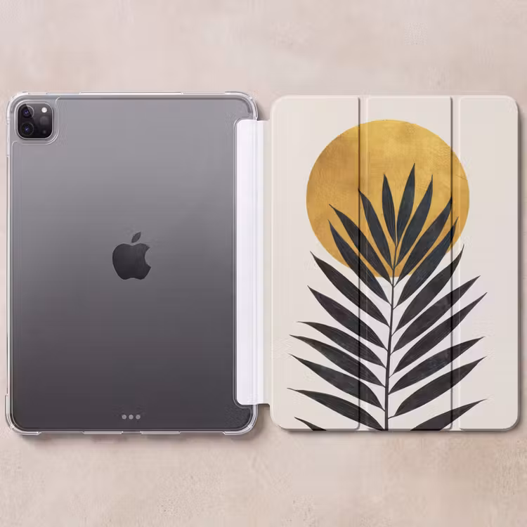 iPad-Hülle - Schwarzes Palmblatt - Goldener Kreis - Beigefarbener Hintergrund — 6