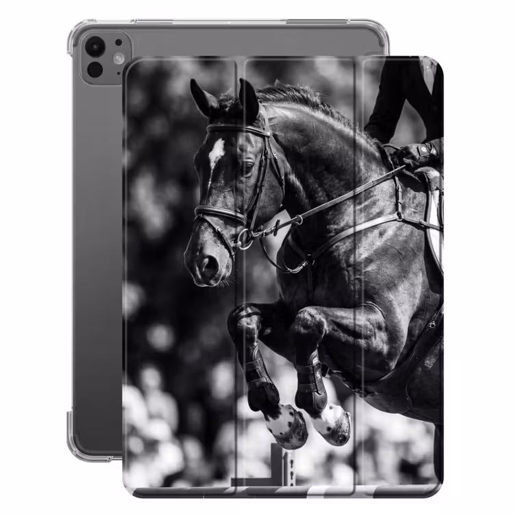 iPad-Hülle - Springen - Pferd - Schwarz - Weiß — 1
