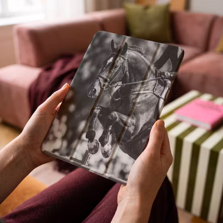 iPad-Hülle - Springen - Pferd - Schwarz - Weiß — 4