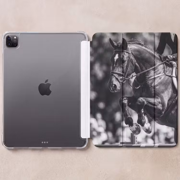 iPad-Hülle - Springen - Pferd - Schwarz - Weiß — 6