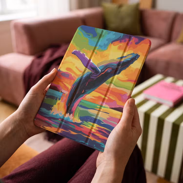 iPad-Hülle - Sonnenuntergang - Wal - Gemalt - Bunt — 4