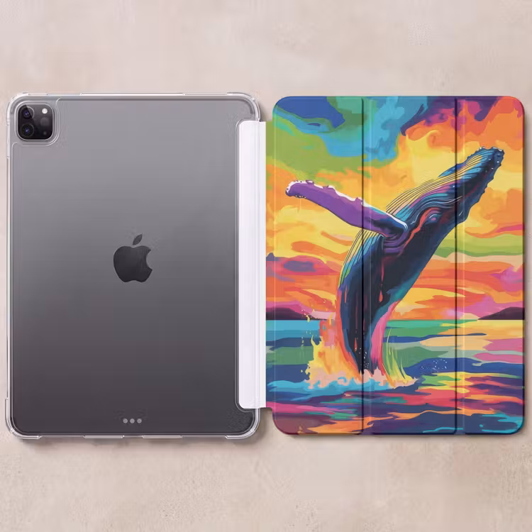 iPad-Hülle - Sonnenuntergang - Wal - Gemalt - Bunt — 6