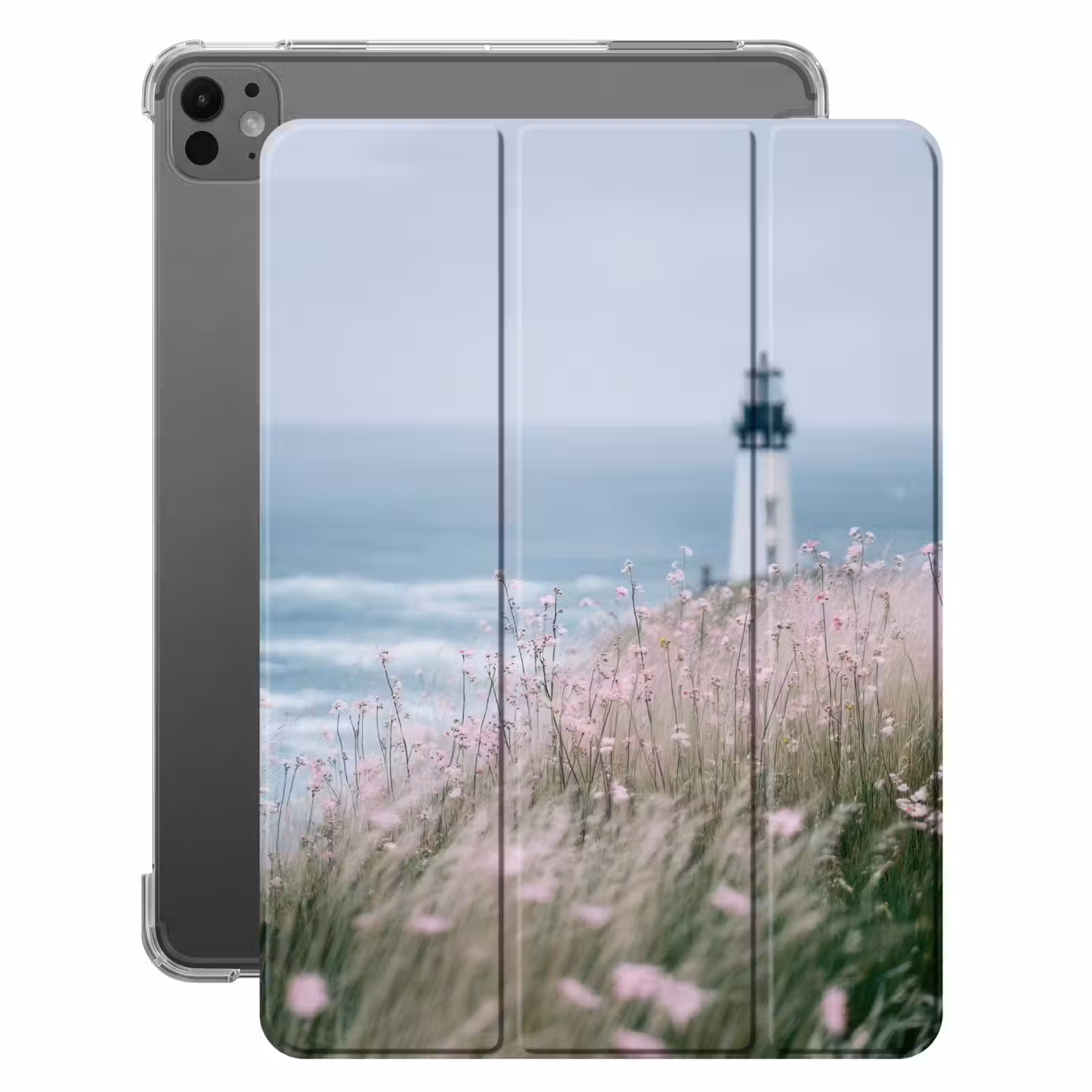 iPad-Hülle - Leuchtturm - Klippe - Meer - Blumen — 1