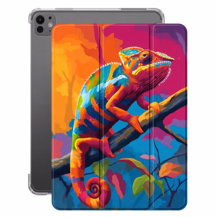 iPad-Hülle - Chamäleon - Zweig - Gestreift - Blätter — 1