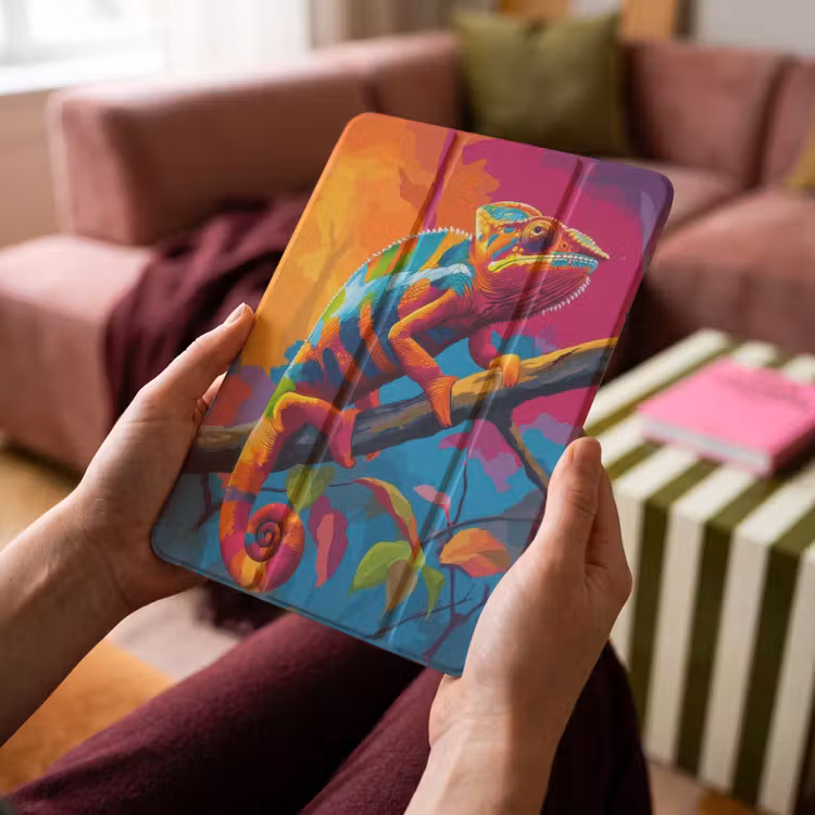 iPad-Hülle - Chamäleon - Zweig - Gestreift - Blätter — 4