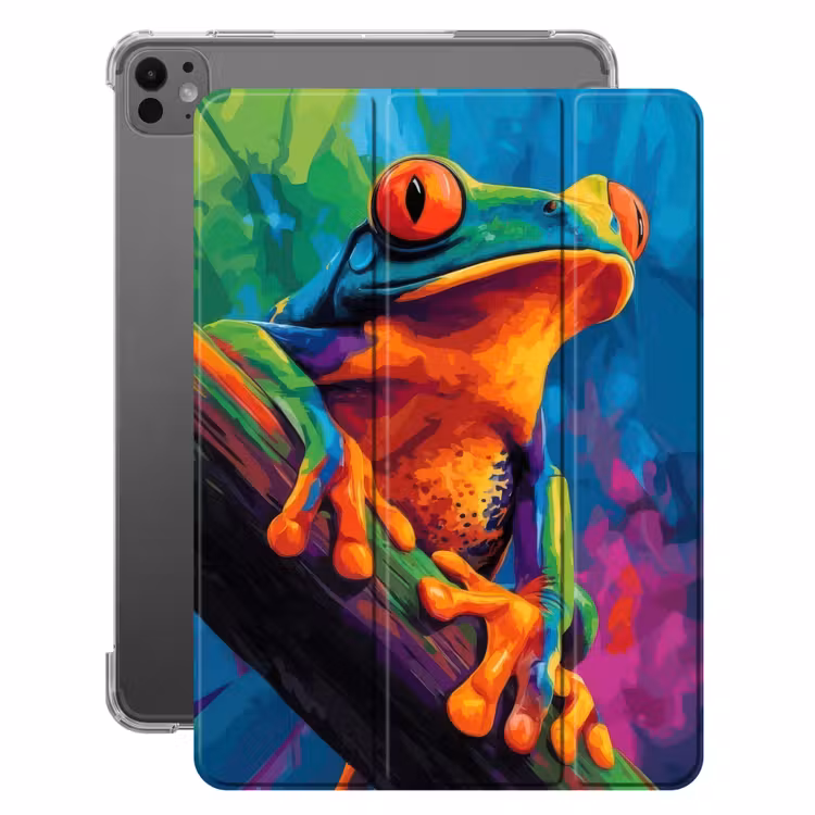 iPad-Hülle - Frosch - Leuchtend bunt - Zweig - Regenbogen — 1