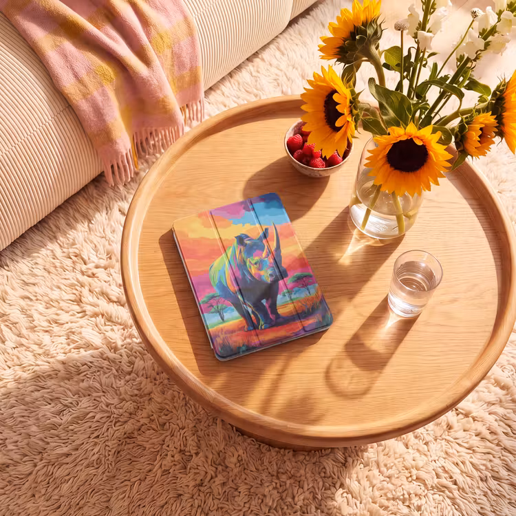 iPad-Hülle - Nashorn - Sonnenuntergang - Savanne - Farbenfroh — 2