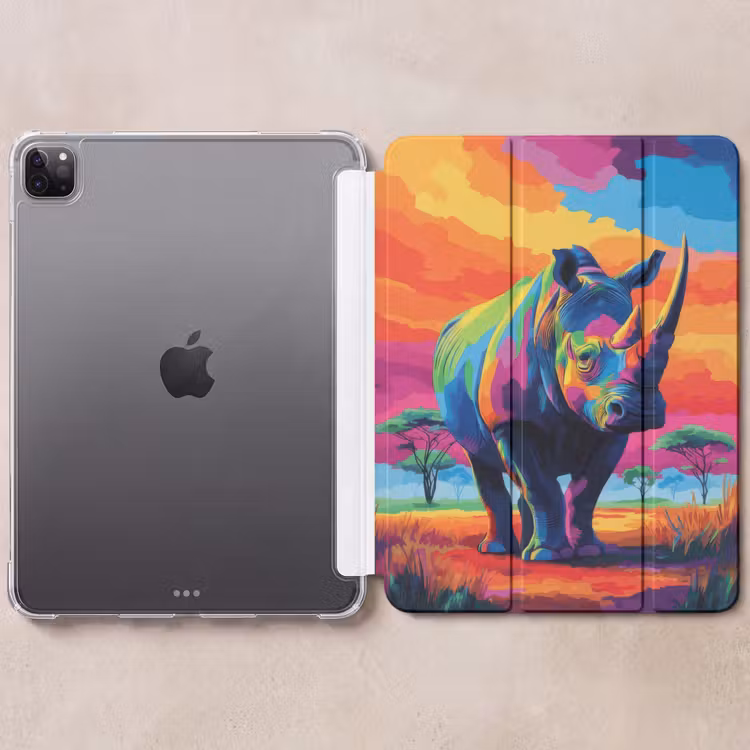 iPad-Hülle - Nashorn - Sonnenuntergang - Savanne - Farbenfroh — 6