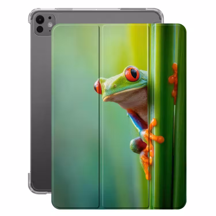 iPad-Hülle - Grüner Frosch - Neugierig - Gras — 1
