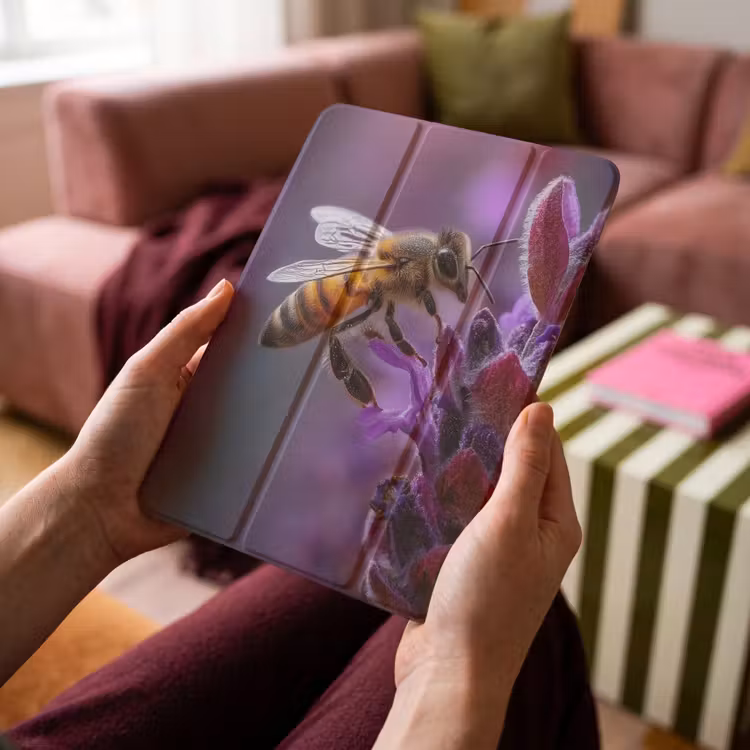 iPad-Hülle - Honigbiene - Lila Blumen - Details — 4