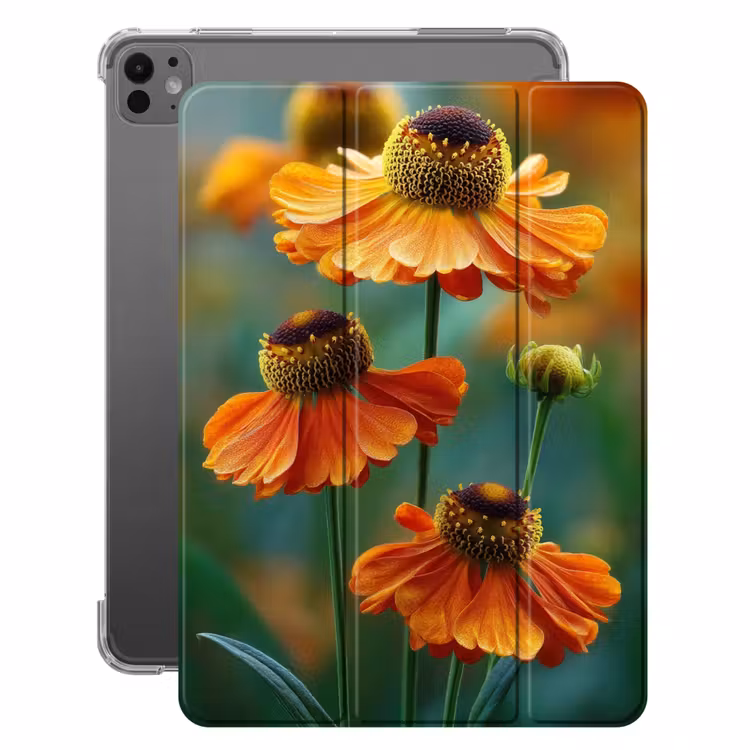 iPad-Hülle - Orangefarbene Blumen - Lebendig - Unscharfer Hintergrund — 1